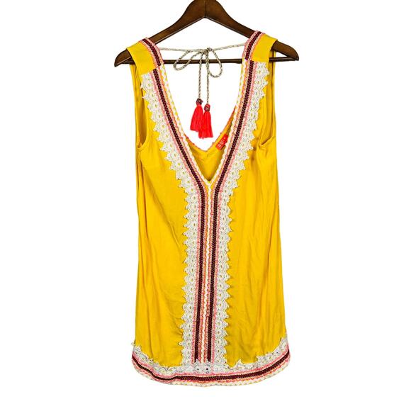 RI Resort V Neck Tunic Lace Trim Metallic Thread - M - Picture 1 of 6